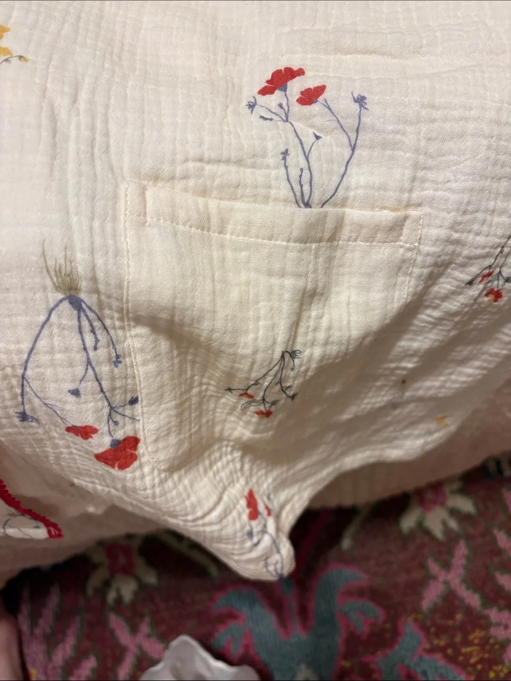 Ownkoti Womens gauze Floral Cream Pajama Set XL